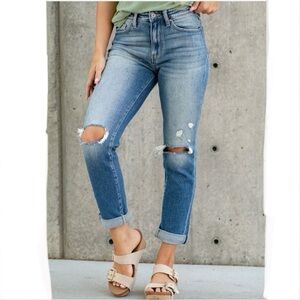 KanCan Renton High Rise Slim Straight Jeans Women’s Size 5/26 Distressed Blue